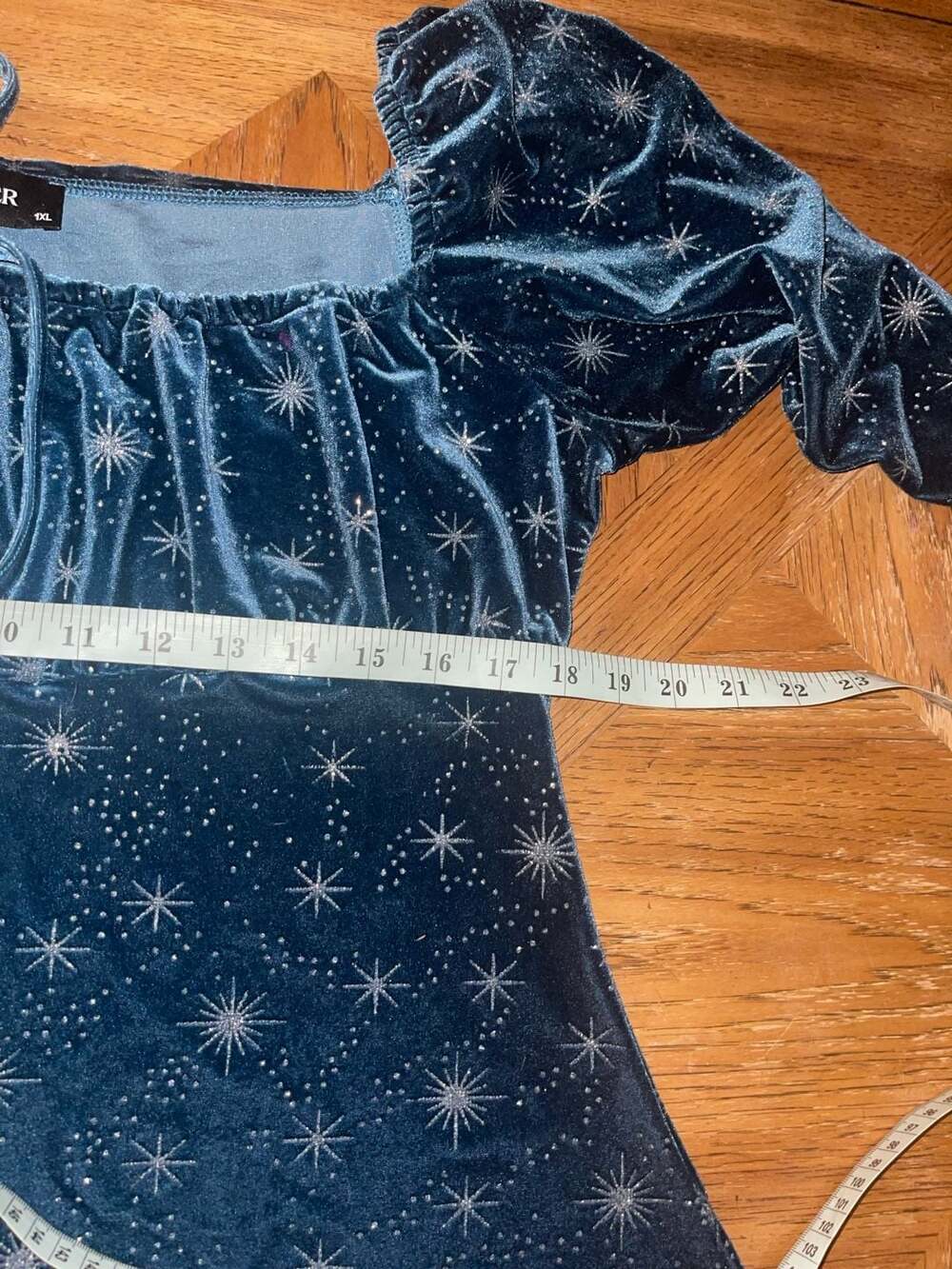 Cider 1XL Teal Velvet Celestial Star Mini Dress Whimsigoth Witchy Fairycore - Picture 9 of 12
